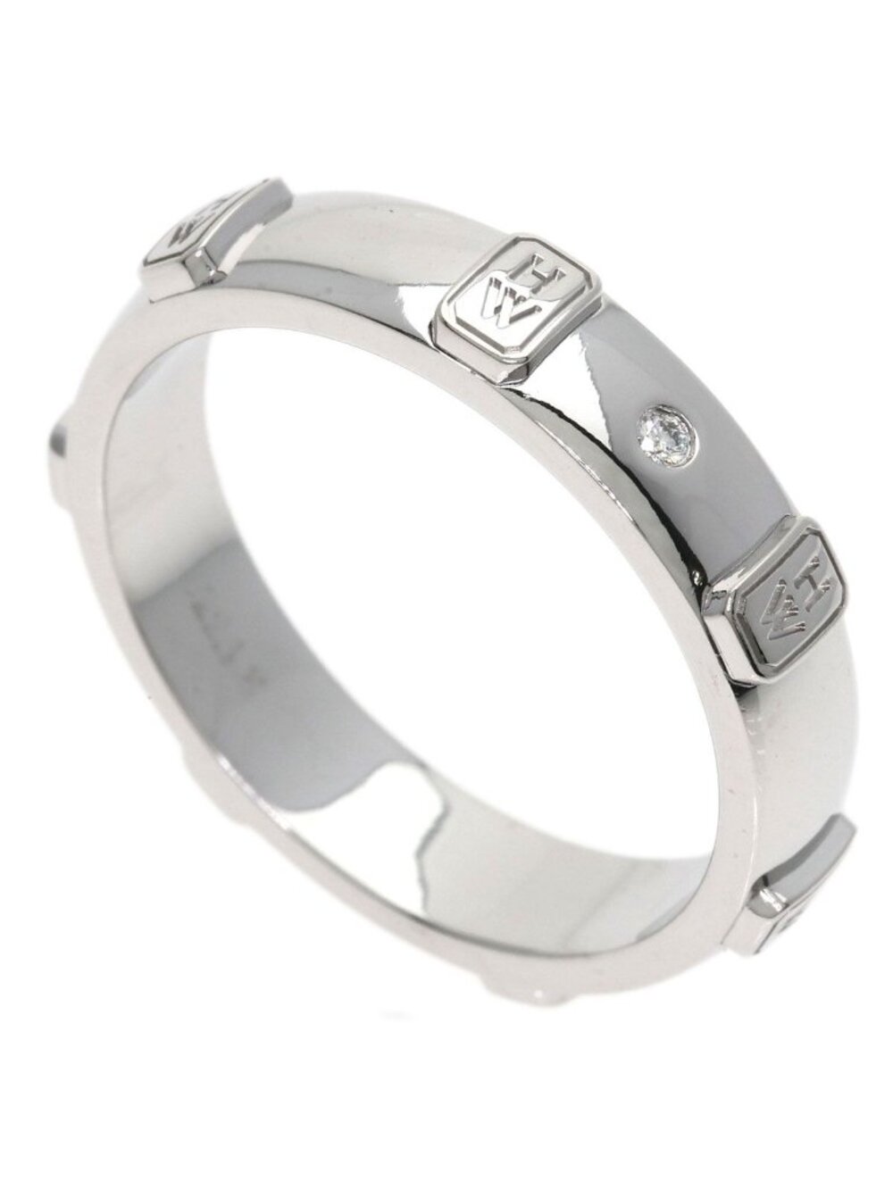 Harry Winston HW Logo Band Diamond Ring 18k White Gold